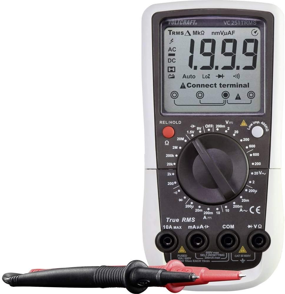 VOLTCRAFT VC251 (K) Handheld Multimeter Calibrated (ISO) Digital CAT III 600 V Display (Counts): 2000