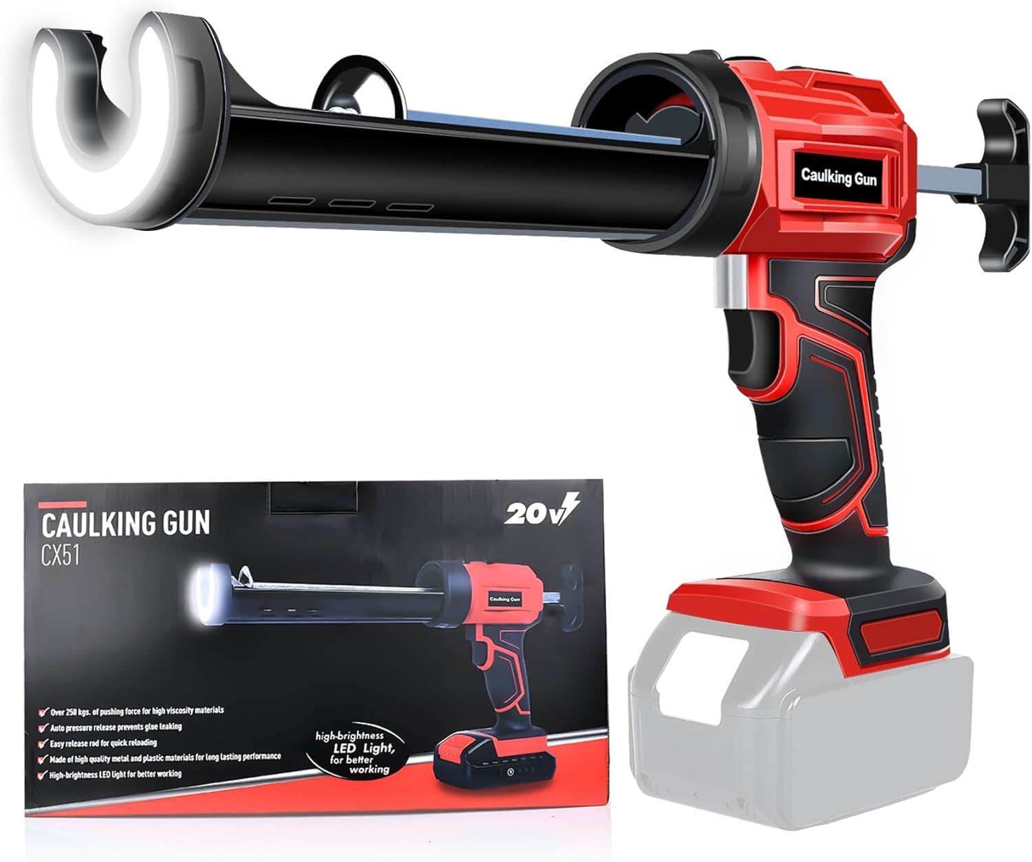 Pistolet à cartouche sans fil 18 V 4 vitesses réglables avec lumière LED, compatible Makita, rouge, 300 ml (sans piles)