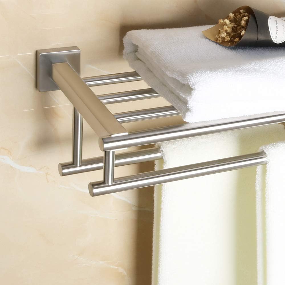 Nеw Dеаl Alise 28-Inch Bathroom Lavatory Towel Rack Towel Shelf with Two Towel Bars Wall Mount Towel Holder,GZ8070-LS SUS 304 Stainless Steel Brushed Nickel