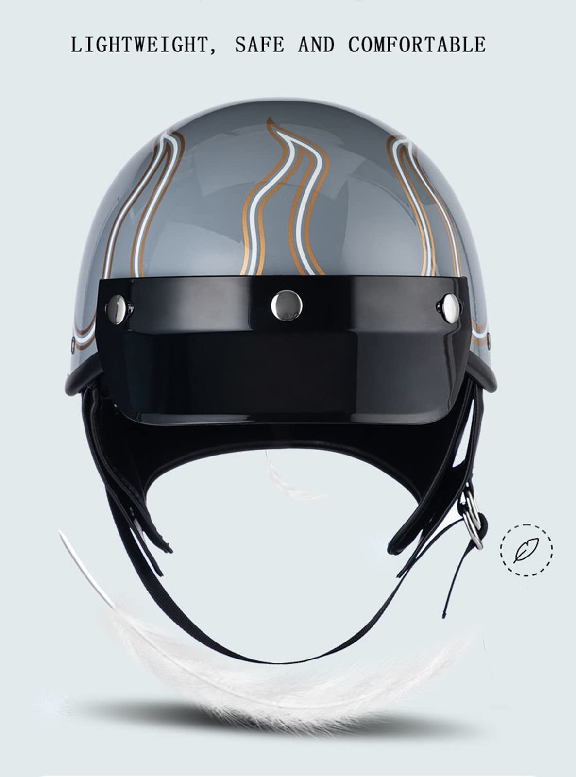 Casco Moto Abierto Medio ,Retro Estilo Alemán Medio Casco ECE Homologado  Confortable Casco Moto Jet Para Mujer Y Hombre Adultos Cuatro Temporadas Casco  De Moto C,L\u003d59-60cm Casco Para Moto Mujer, image size:1186x1600
