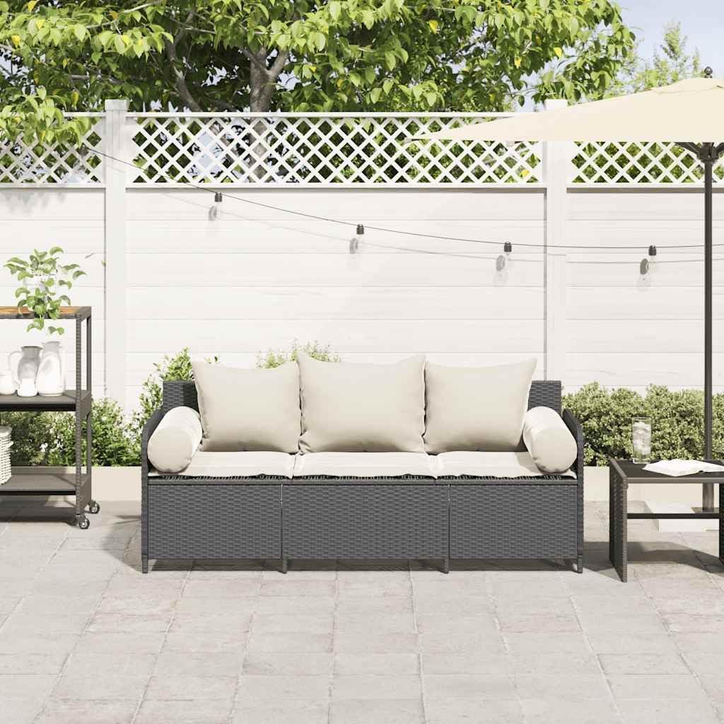 Unity Divano da Giardino a 3 Posti con Cuscini Nero in Polyrattan, divano da esterno, mobili da giardino, mobili da giardino