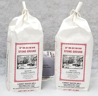 Linneys Mill White Corn Grits Fresh Stone Ground 2/2 lb Bags