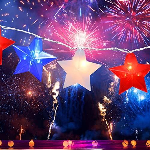 SOTOPOO 4th of July Lights - Red White and Blue Lights Star Lights String Plug in Indoor Outdoor String Lights, Ideal for Any Patriotic Decorations & Independence Day Decorations, 8.5 Foot, 10 Lights
