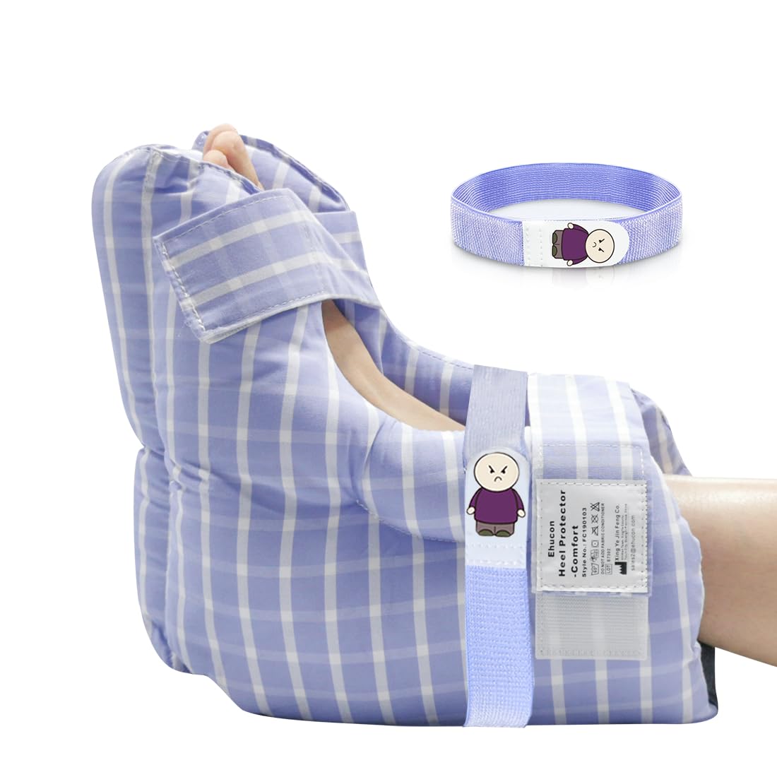 Protectores de talón para aliviar las úlceras por presión, almohada de pies para úlceras por cama con 2 correas para terapia curativa del dolor de talón y lesiones, tamaño adulto, color lavanda