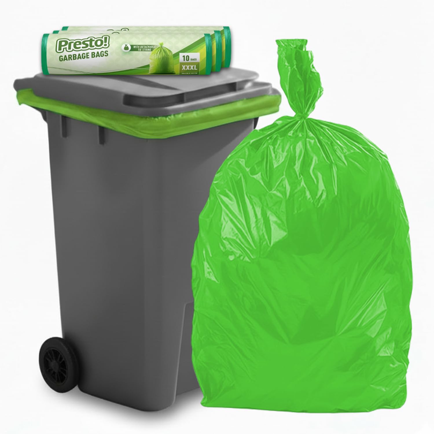 Amazon Brand - Presto! Garbage Bags | XXXL | 30 Count | 10 Bags x 3 Rolls | 42 x 48 In | For Dry & Wet Waste | Black