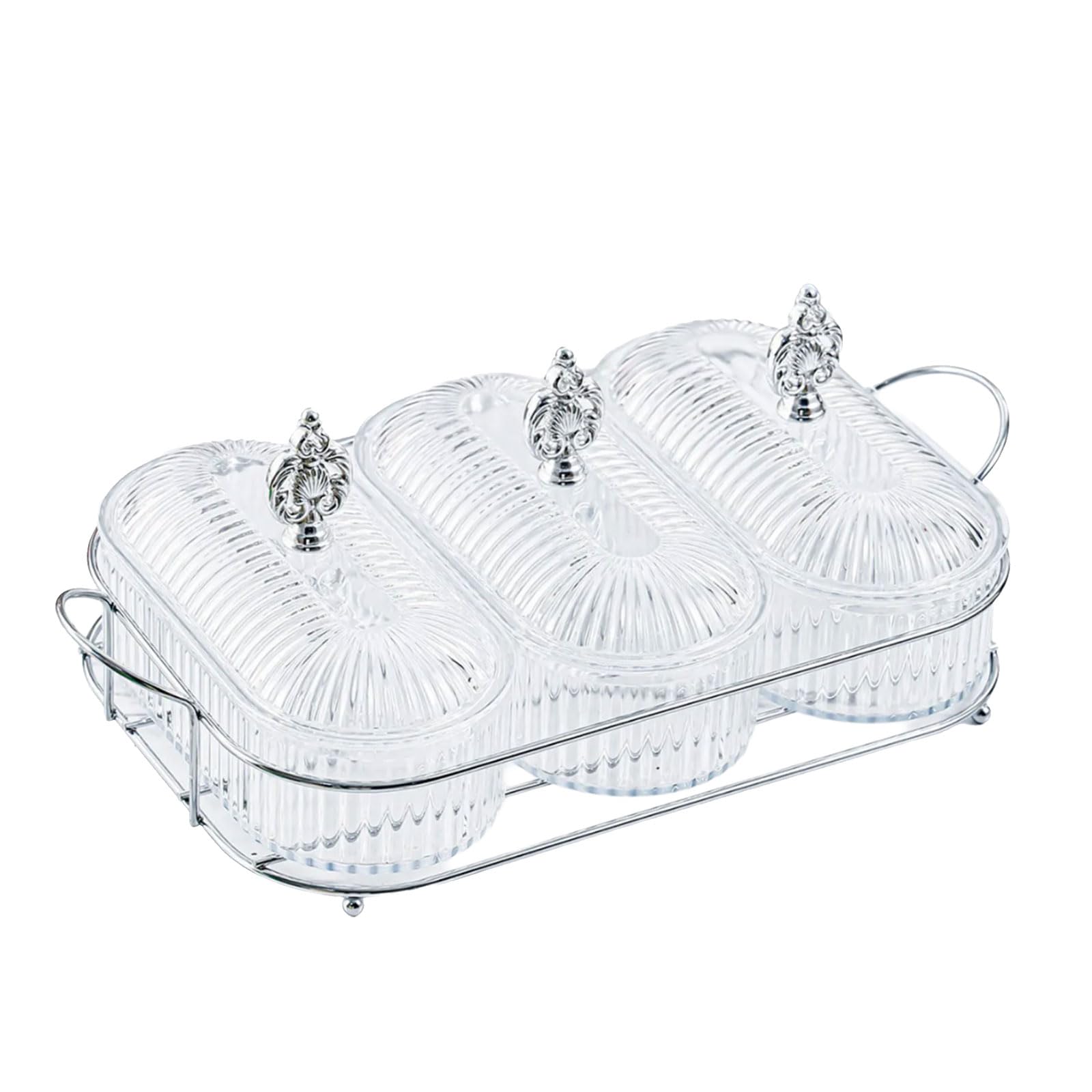 Jazuaiao Clear Top Multi Section Snacks Container for Family Gathering Kitchen Countertop Storage Solution Stackable Snacks Box with Partitions