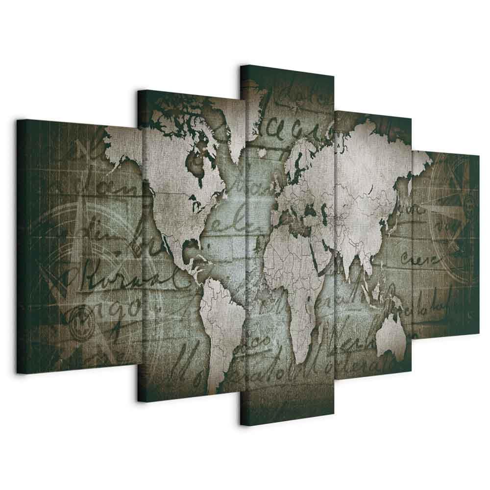 artgeist Canvas Wall Art Print World Map 40x20 in - 5pcs Home Decor Framed Stretched Picture Photo Painting Artwork Image k-A-0062-b-p