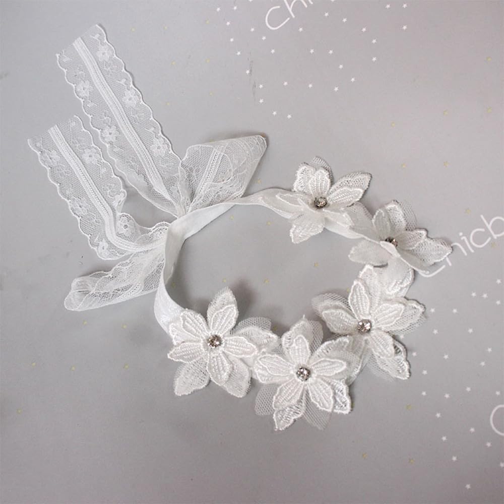 1 Piece Baby Hair Band Girls Lace Rhinestones Flowers Hair Band Headbands Headband Baby Hair Accessories Headdress for Party Wedding Christening Family Photo Photography - Image 2