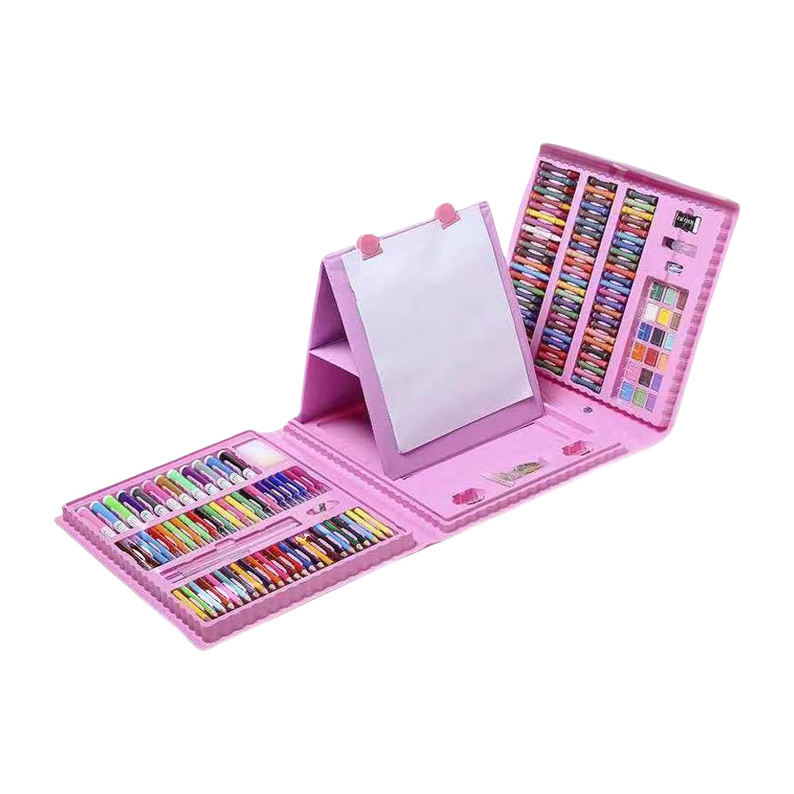 208-teiliges Kunstzubehör für Kinder mit Aquarellstift, Buntstift, Ölpastell, Wachsmalstift, doppelseitiger, Faltbarer Staffelei, Zeichenpapier
