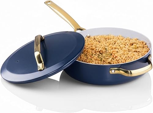 GOTHAM STEEL Sartén para saltear de 4 cuartos con tapa, sartén de 12 pulgadas de profundidad con tapa, sartén antiadherente grande para cocinar,