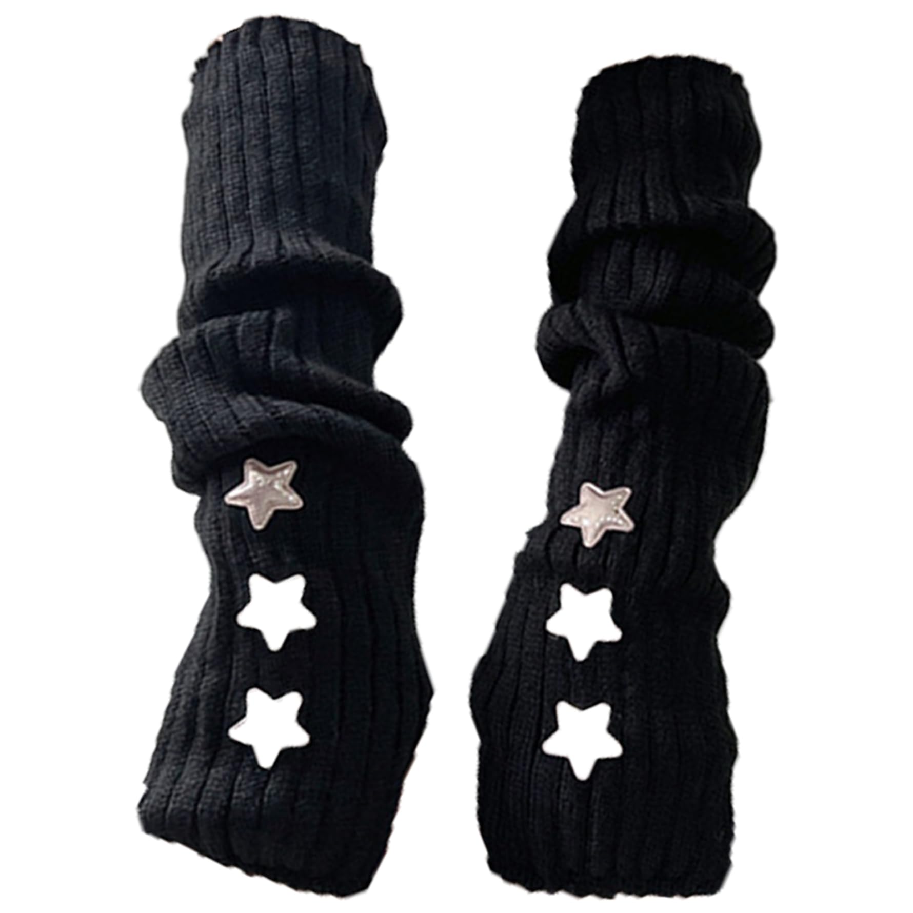 Syglawnd Arm Warmer, Arm Warmers Y2k Knit Black Warmers with Star Embellishments Kawaii Clothes Cool Girls Gothic Grunge Accessories, One Size