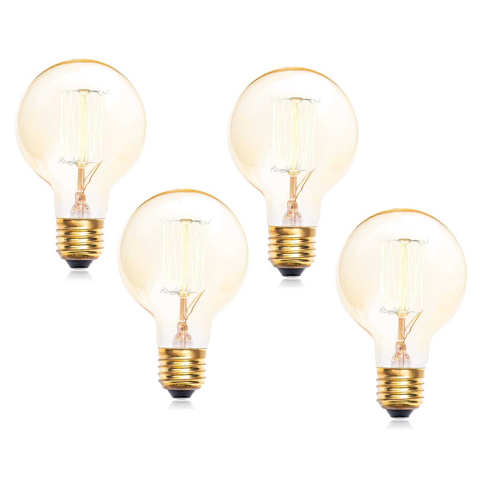LustaledG80 Vintage Edison Light E27 Screw Bulb 60W Filament Warm White Dimmable Light Amber Glass Decorative Retro Incandescent Bulbs Pack of 4