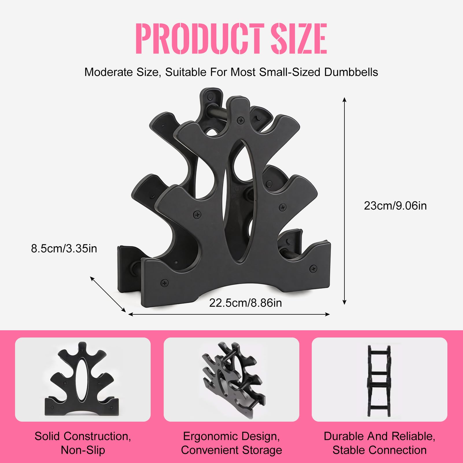 Topyond Rastrelliera Manubri, 3 Livelli Supporto per Manubri, Supporto Triangolare per Manubri, 23x22,5x8,5cm Porta Manubri Palestra Casa, per Riporre Per 6 Manubri Ginnici (Manubri Non Inclusi)