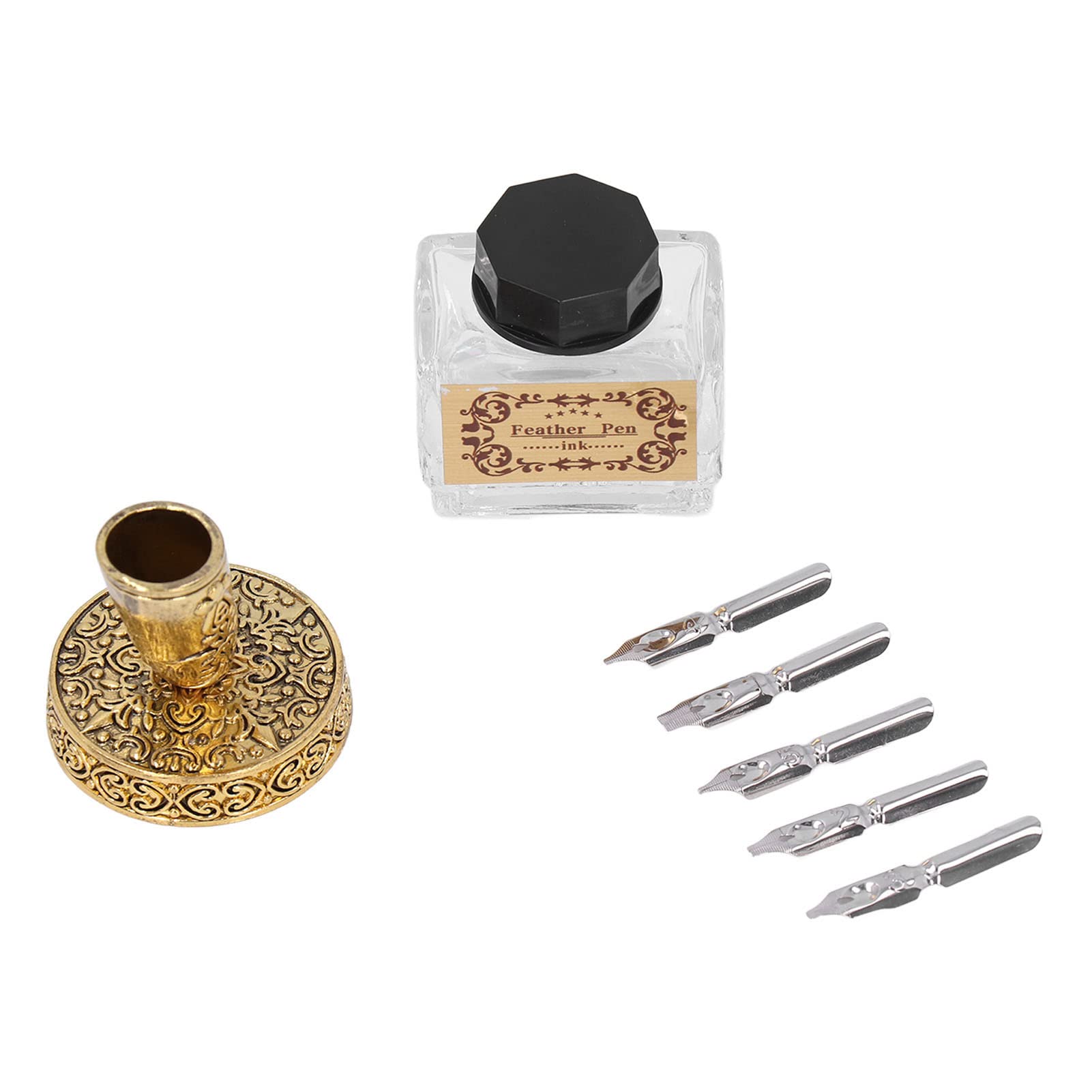 Set Penna D'Oca Antica - Penna Meccanica Con Taccuino, Inchiostro E Base In Ottone - Foto 1