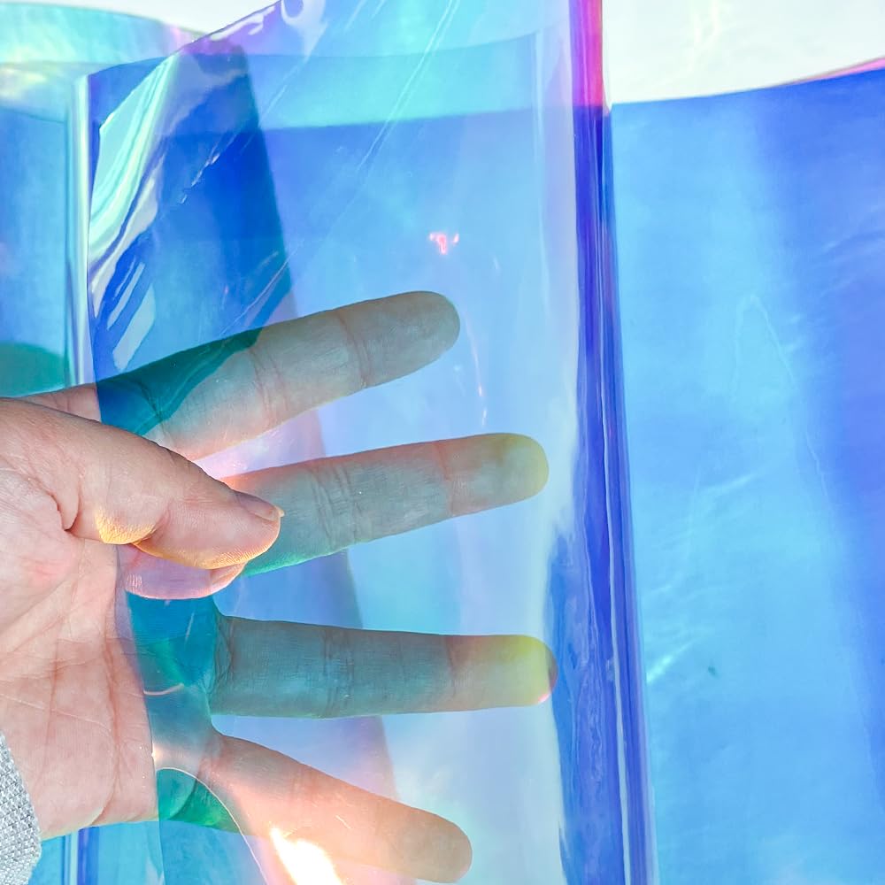 ONEART | Olografico Iridescente Pellicola In PVC, 40×135 Cm, Tessuto In Vinile Trasparente Per Borse Fai Da Te Progetti Di Decorazione Iridescente Blu - Foto 7