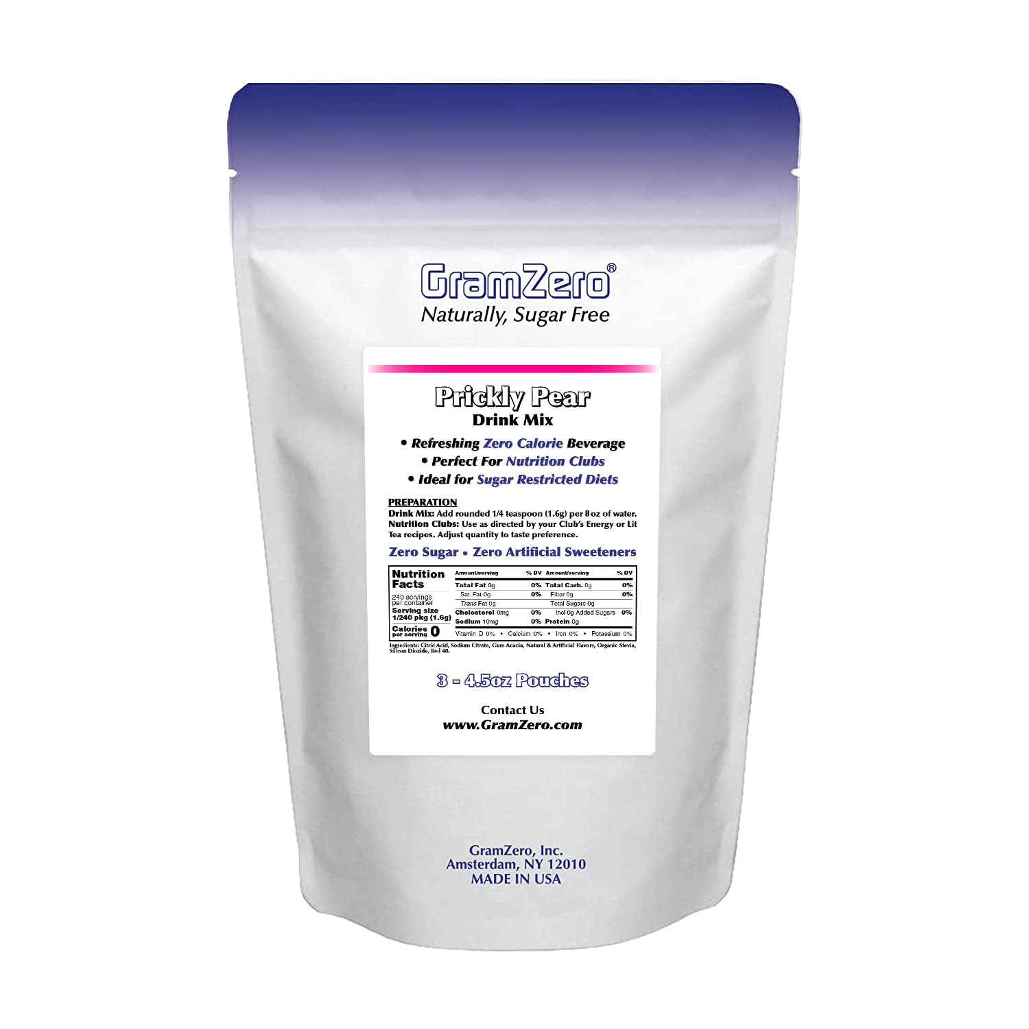 GramZero Prickly Pear Zero Calorie Sugar Free Drink Mix, Great For Nutrition Club Loaded Tea, Stevia Sweetened
