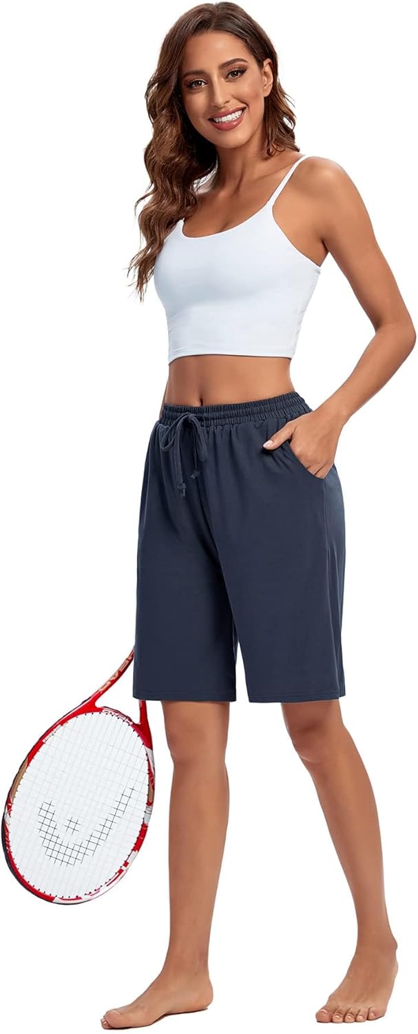 ASIMOON Womens Bermuda Shorts Lounge Athletic Shorts Loose Running Shorts Casual Long Yoga Shorts with Pockets - Image 4