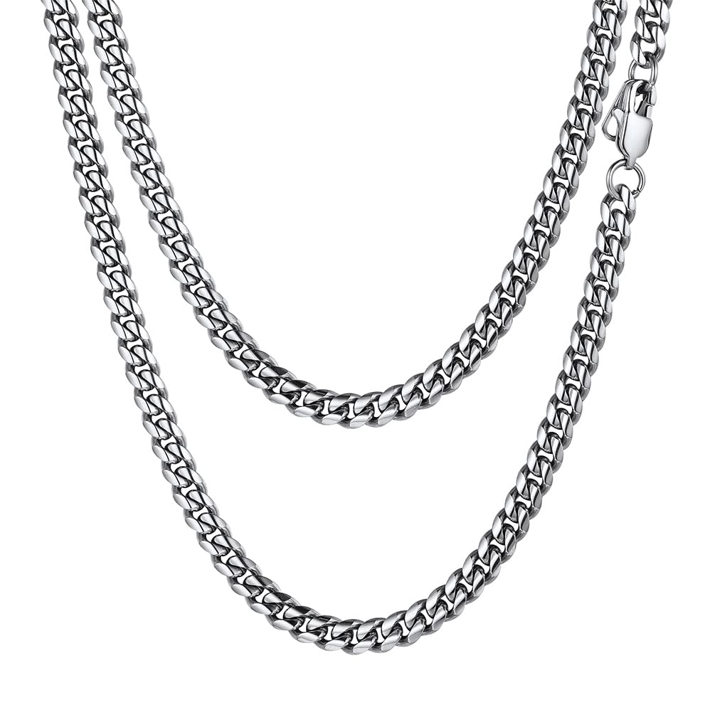 PROSTEEL Collana Uomo a Catena Cubana Barbazzale Grande Robusta, Larga 5 6 10 14 mm, Lunghezze Varie 35-75 cm, Acciaio Inossidabile/Placcato Oro, Argento Oro Nero, Regalo Ottimo (con Confezione)