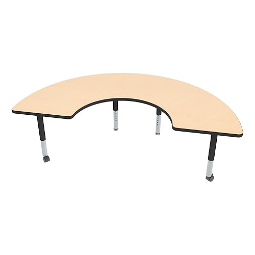 Vista 6 de Sprogs Mesa de actividades de aula móvil de altura ajustable para preescolares, mesa de actividades preescolares de media luna con ruedas, 36 Parte