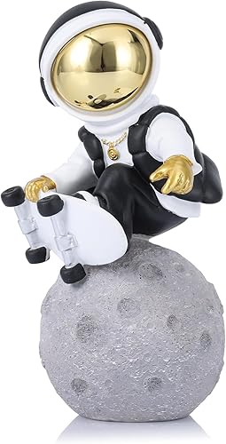 Figura de astronauta, escultura de astronauta en oro negro, estatua de astronauta, regalo para niños, decoración de habitación para hombres, hogar y
