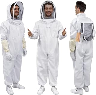 PNKKODW Bee Suit, Beekeeping Outfit Professional Full Body Beekeeper Suit with Veil Hood for Men and Women Beekeeper and Beginners with Gloves, Beehive Brush, Scraper (M for 5'1"-5'5")