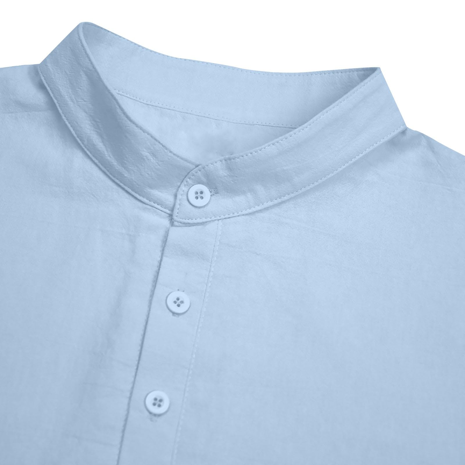 Generico Camicia Uomo Collo Alto Maniche Lunghe in Tessuto di Lino Tinta Unica, Taglio Ampio Indumento Casual per Tutte Le Occasioni