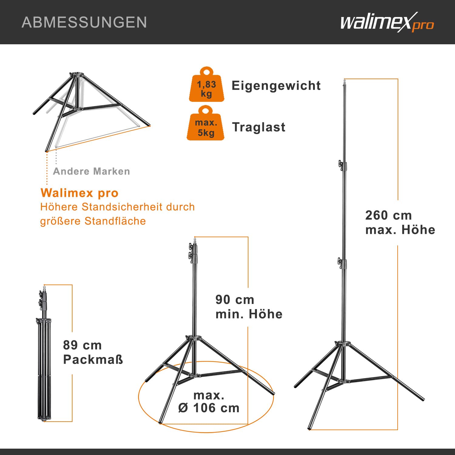 Walimex pro Zestaw 2 softboxów o wymiarach 40 x 60 cm z 2x żarówkami LED 35 W o barwie dziennej 5000 K i dwoma statywami oświetleniowym FT-8051 do wys. 260 cm, statywy z amortyzacją drgań