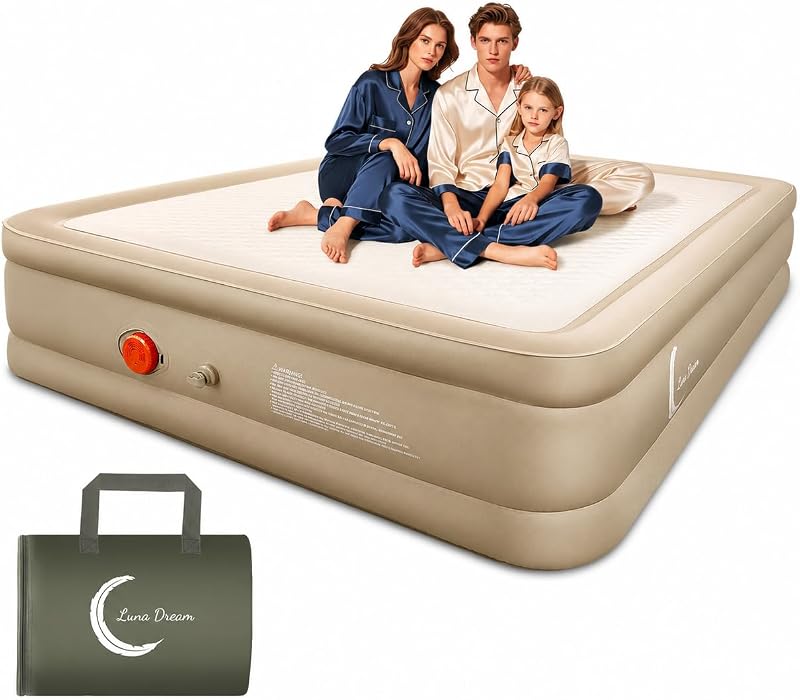 Queen Air Mattress with USB Rechargeable Built-in Pump, Wireless Inflatable Airbed, FlexWeave Tech for 1100 lbs Ultra Firm Support, Portable for Home & Camping, Leak Proof Design, Carry Bag