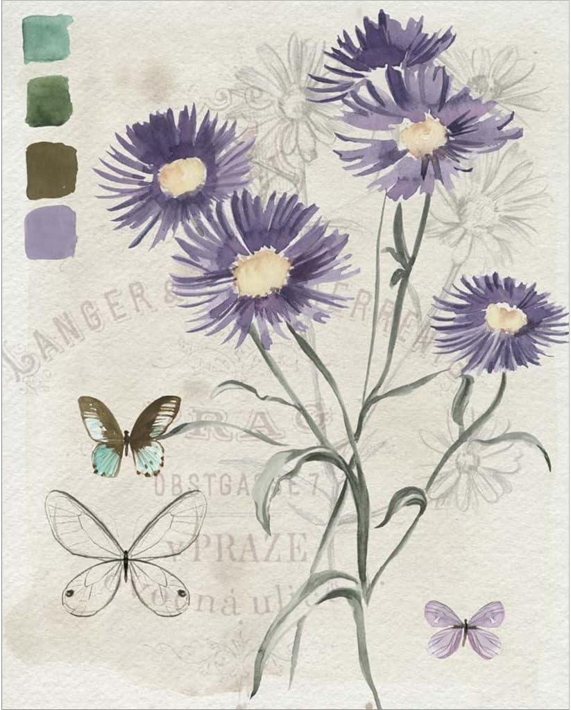 Field Notes Florals by Jennifer Parker, 2 Piece Unframed Art Print Set, 8 X 10 Inches Each, Floral Butterfly Art