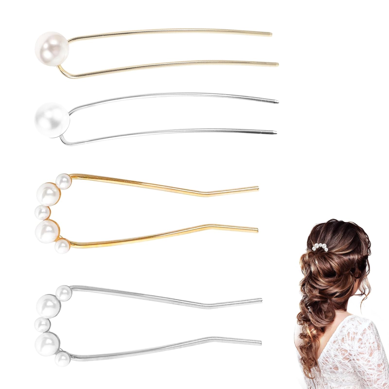 Forcina A U Con Perla Fermacapelli - Moda Francese - Metallo E Plastica - Oro/Nero