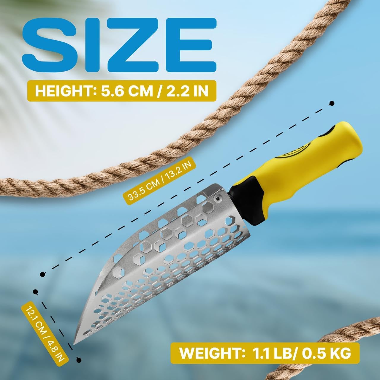 CKG Hand Sand Scoop for Metal Detecting with Ergonomic Yellow Handle, Metal Detecting Shovel for Beach Sand Sifter, Heavy Duty Stainless Steel, Perfect from Metal Detector Accessories image 2