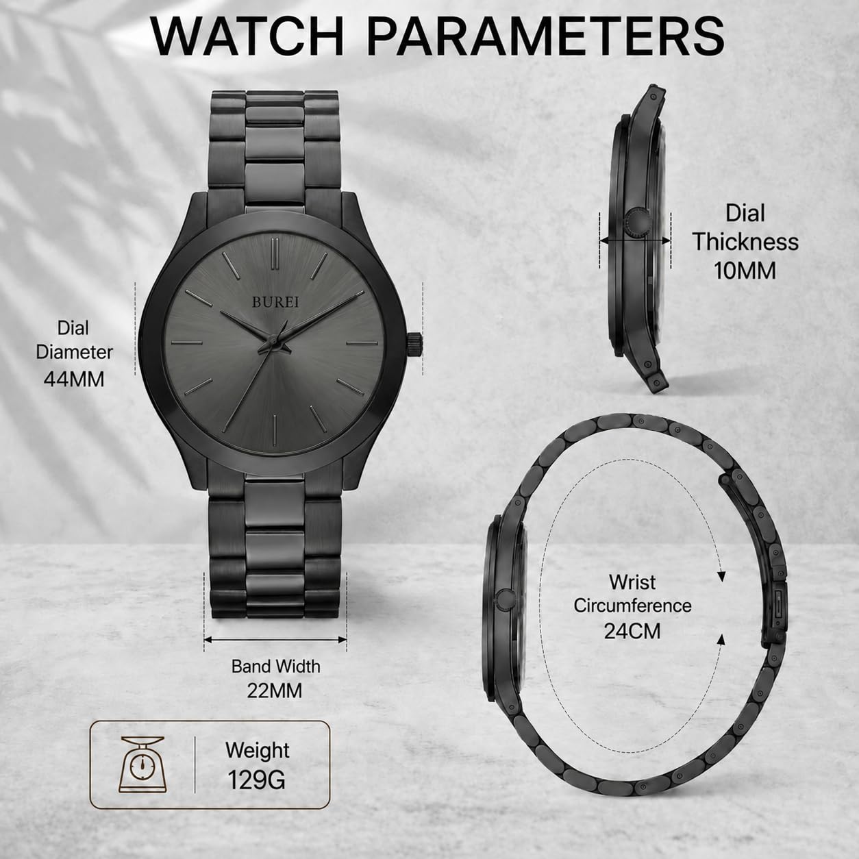 BUREI Reloj de Pulsera de Cuarzo para Hombre, de Acero Inoxidable, con Movimiento japonés, de Lujo, 42 mm