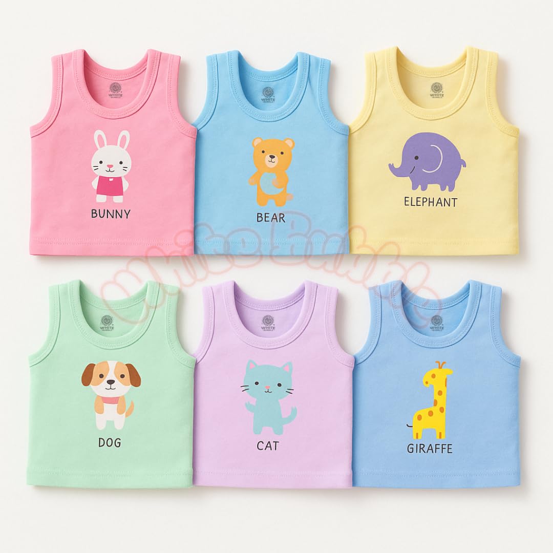 Baby Boys & Girls Innerwear | Soft Cotton Sleeveless Ganji Sando Vest Clothing | Pack of 6 Prints-image-17