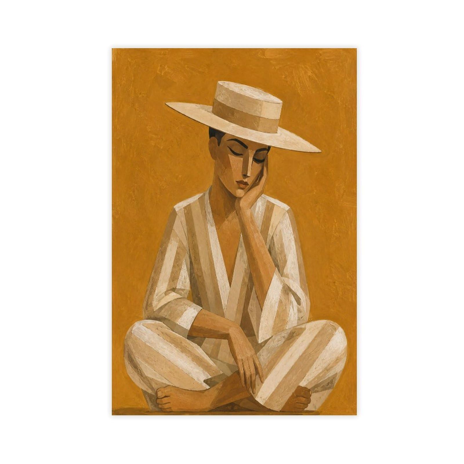 W7c8u2x3 Unframe-Style-15 Man In White Hat Canvas Wall Art, Cubist Gallery Wall