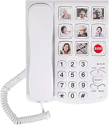 Telefones fixos para idosos, telefone fixo com memória de 9 imagens para idosos, mostrador com um toque, toque amplificado de 110dB+ – telefones com fio para deficientes visuais, demência e Alzheimer