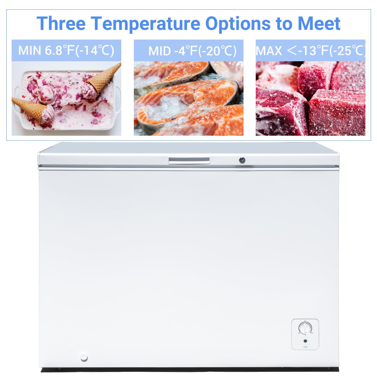 Smad Deep Chest Freezer 14.0 Cu. Ft. Large Freezer With Lock And 3 Removable Baskets, 4 Wheels, Adjustable Thermostat, Low Noise, Garage Ready For Home, Kitchen, White on Fridge.com - View 2