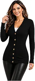 Casaco Feminino de Tricô Manga Longa Elegante Ajustado Blusa de Frio Feminina com Botões cardigan