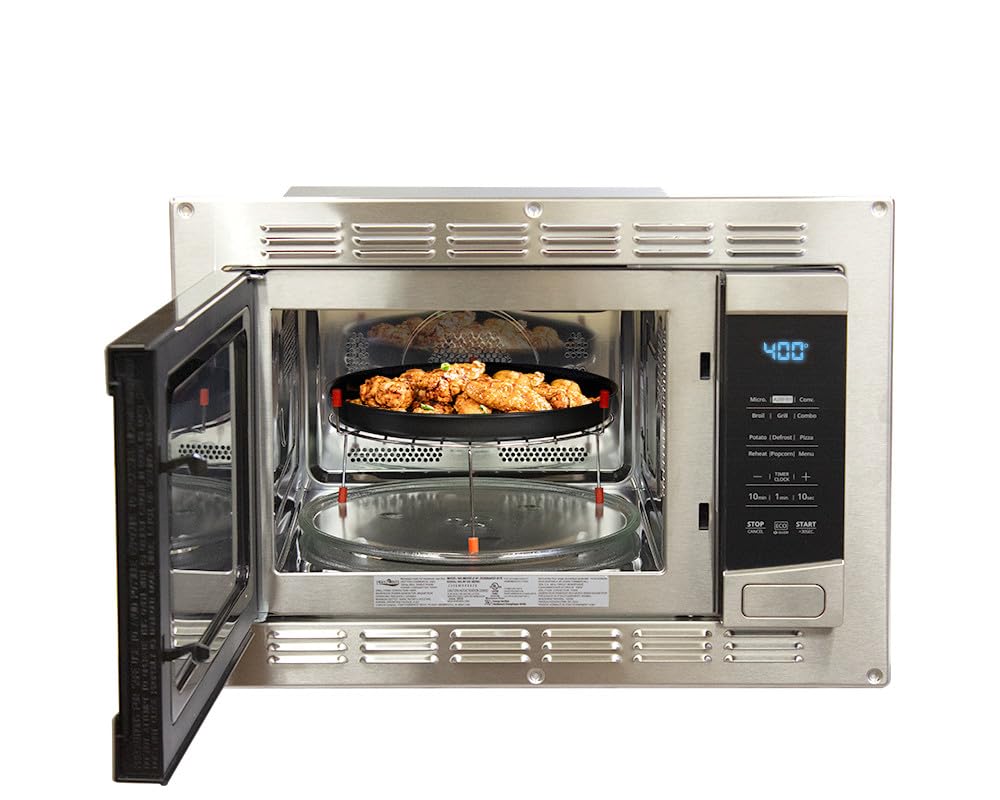 RV Stainless Steel Microwave Oven with Built In Air Fryer - 1.0 Cu. Ft. Capacity | Includes Trim Kit for Easy Installation & Stylish Finish