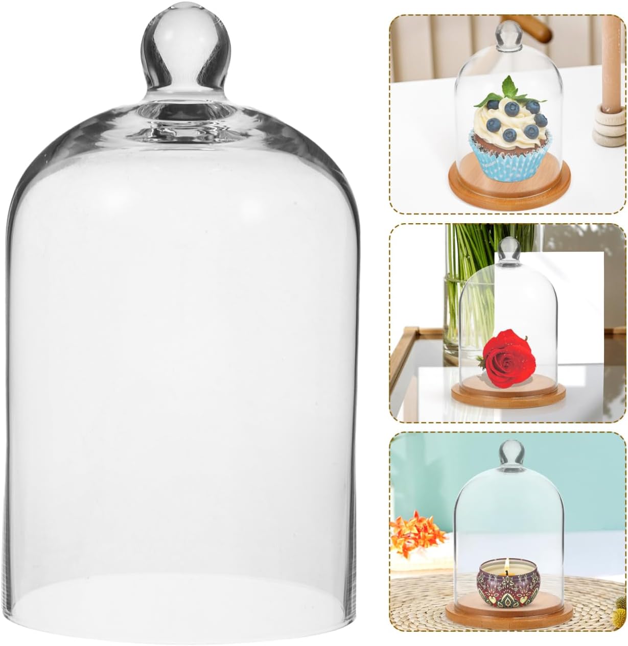 Clear Glass Dome Cloche with Base Bell Jar Display Dome Office Home Decoration for Plants Succulents Fairy Lights Photos Medals Decorative Fill Collectibles
