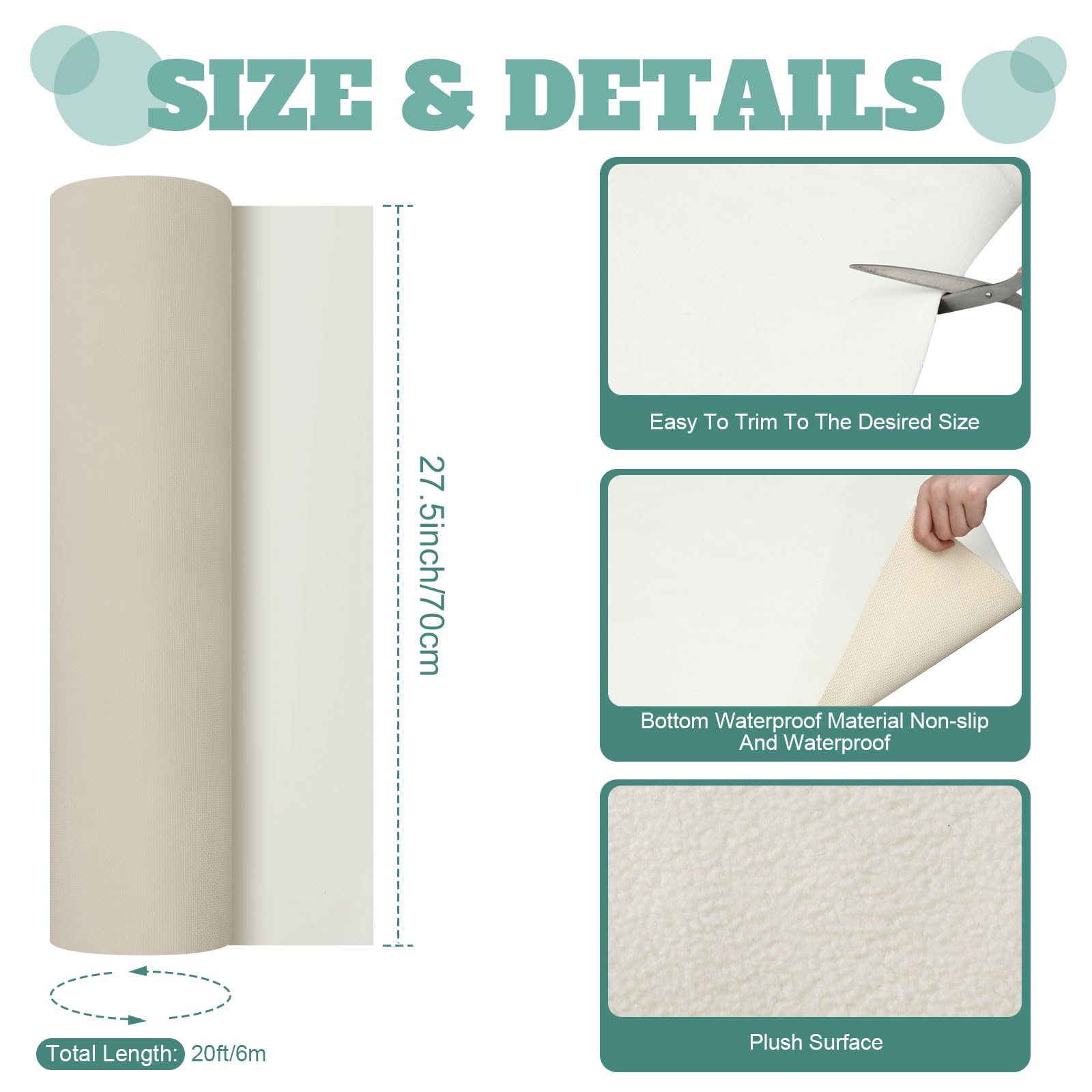 Timgle 1 Roll of Indoor Stair Protectors for Carpeted Stairs Non Slip Floor Protector 27.5'' x 20' Carpet Protector Beige Stair Runner Rug Protective Stair Covers for Stairway Staircase Supplies