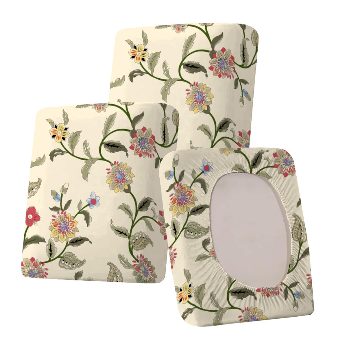 Hiseng 3 PCS Stretch Seat Cushion Cover Outdoor Sofa Garden Rattan Patio Furniture Florals Printed Soft Replacement Seat Cover for Rattan Garden Chair Cushion Pad (Luxury Flowers,190x65x20cm)