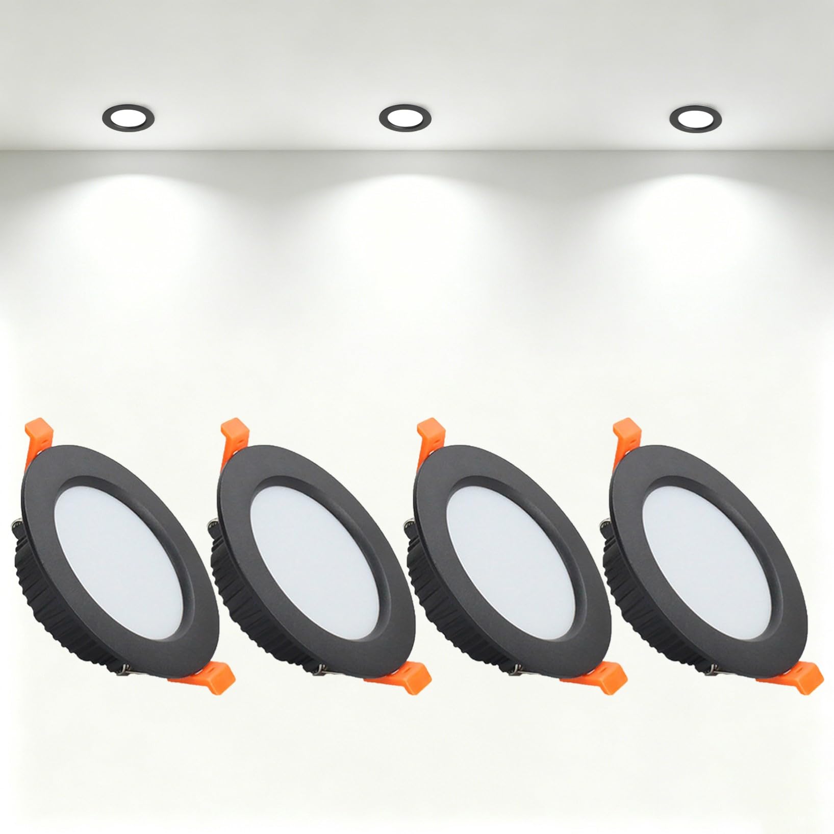 VOGHMOLD 7W Ultra Slim LED Downlight Recessed Ceiling Light 3 inch, 6000K Spot Lights Black Aluminum Trim, Cut Φ80-90mm, AC110-240V Panel Lighting for Office Hallway Closet, 4 Pack