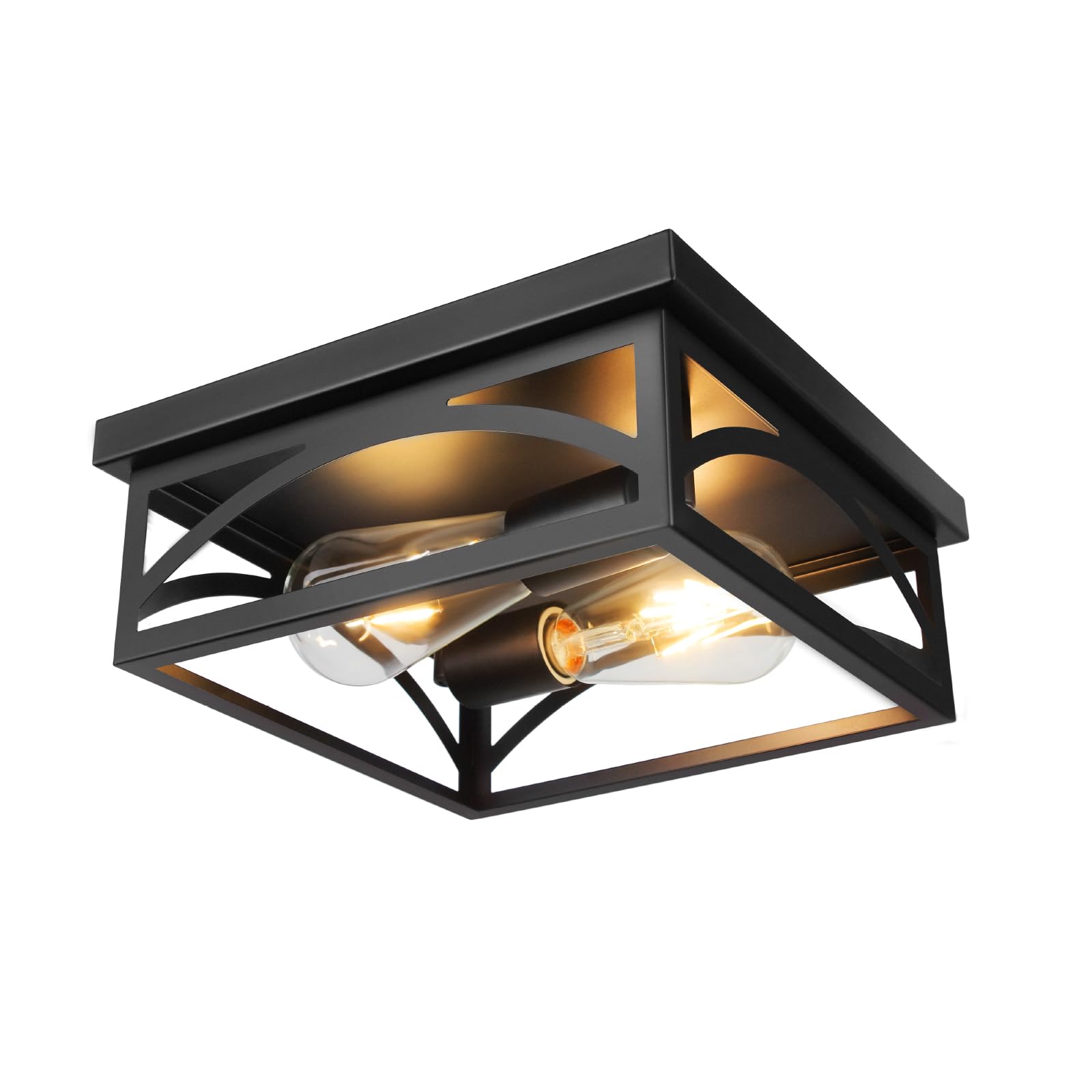 Czarna kwadratowa lampa sufitowa do montażu podtynkowego, do kuchni, na korytarz, werandę, 2 sztuki, 1 opakowanie, 25 cm, podstawa E26 (żarówki nie są dołączone)
