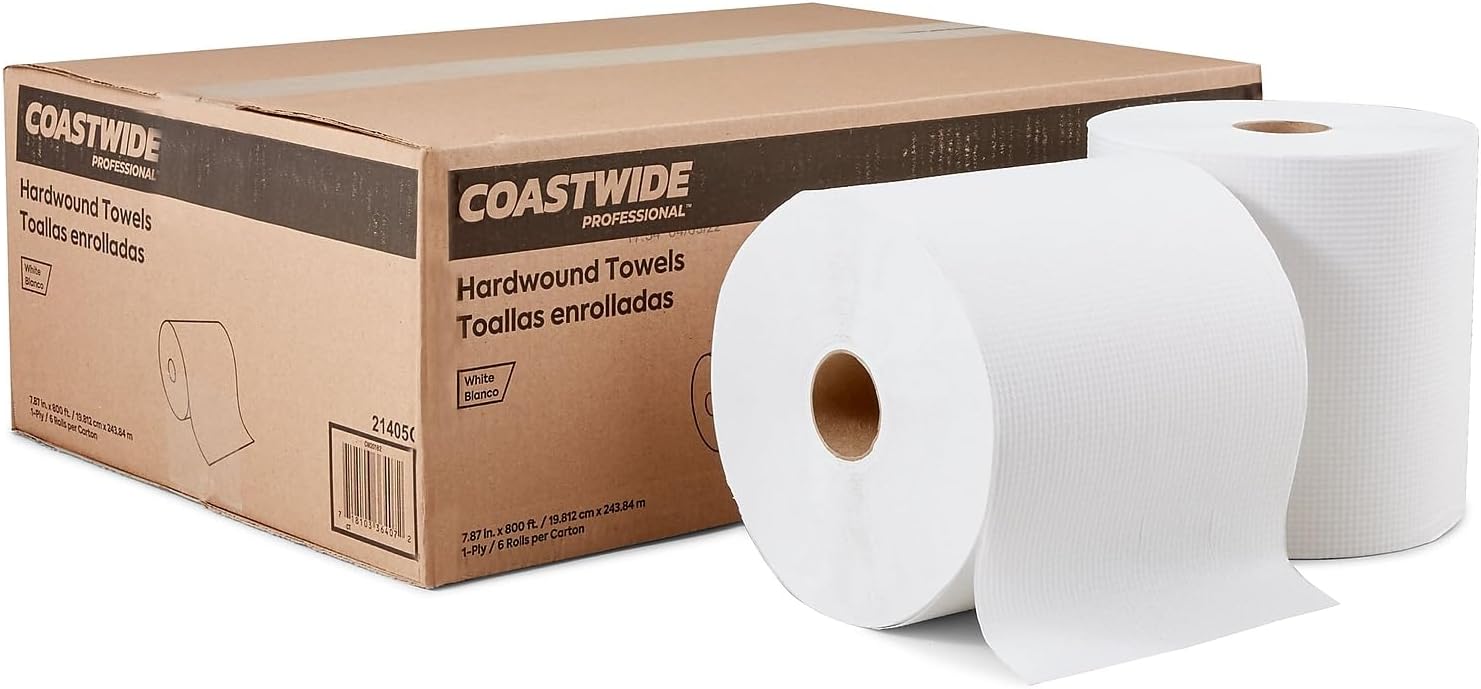 Coastwide Professional Recycled Hardwound Paper Towels, 1-Ply, 800 ft./Roll, 6 Rolls/Carton