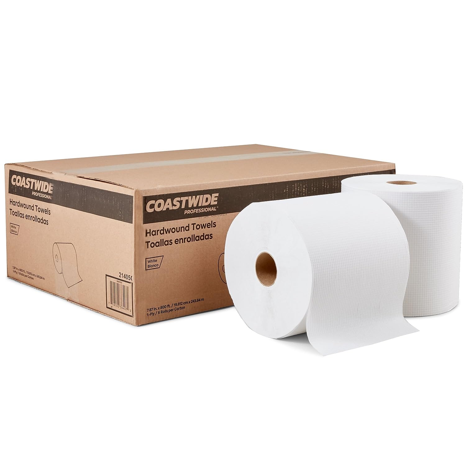 COASTWIDE 1-Ply Hardwound Paper Towels, 100% Recycled, 800 Feet Per Roll, 6-Pack, White