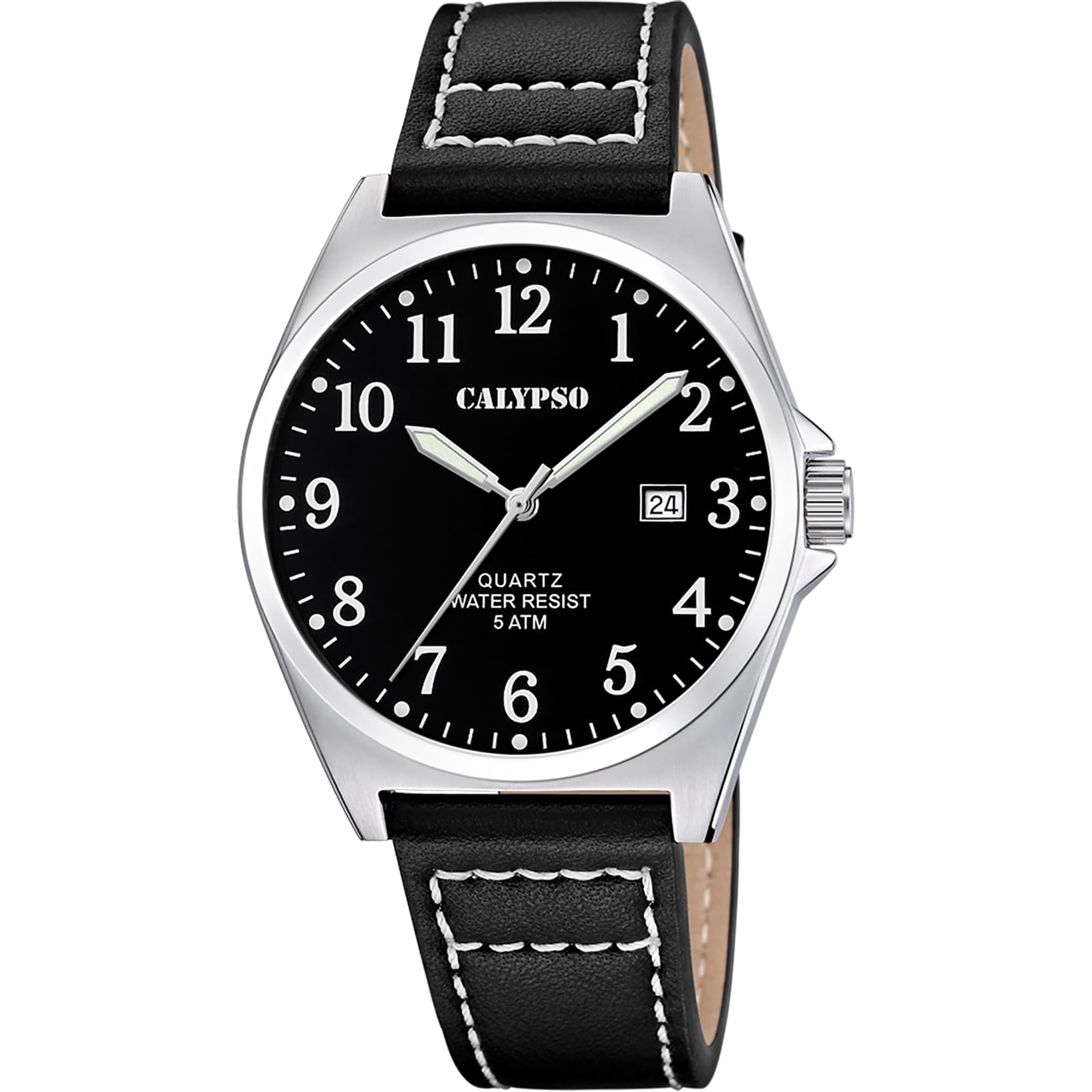 Calypso Mens Black Leather Strap Watch K5868/4