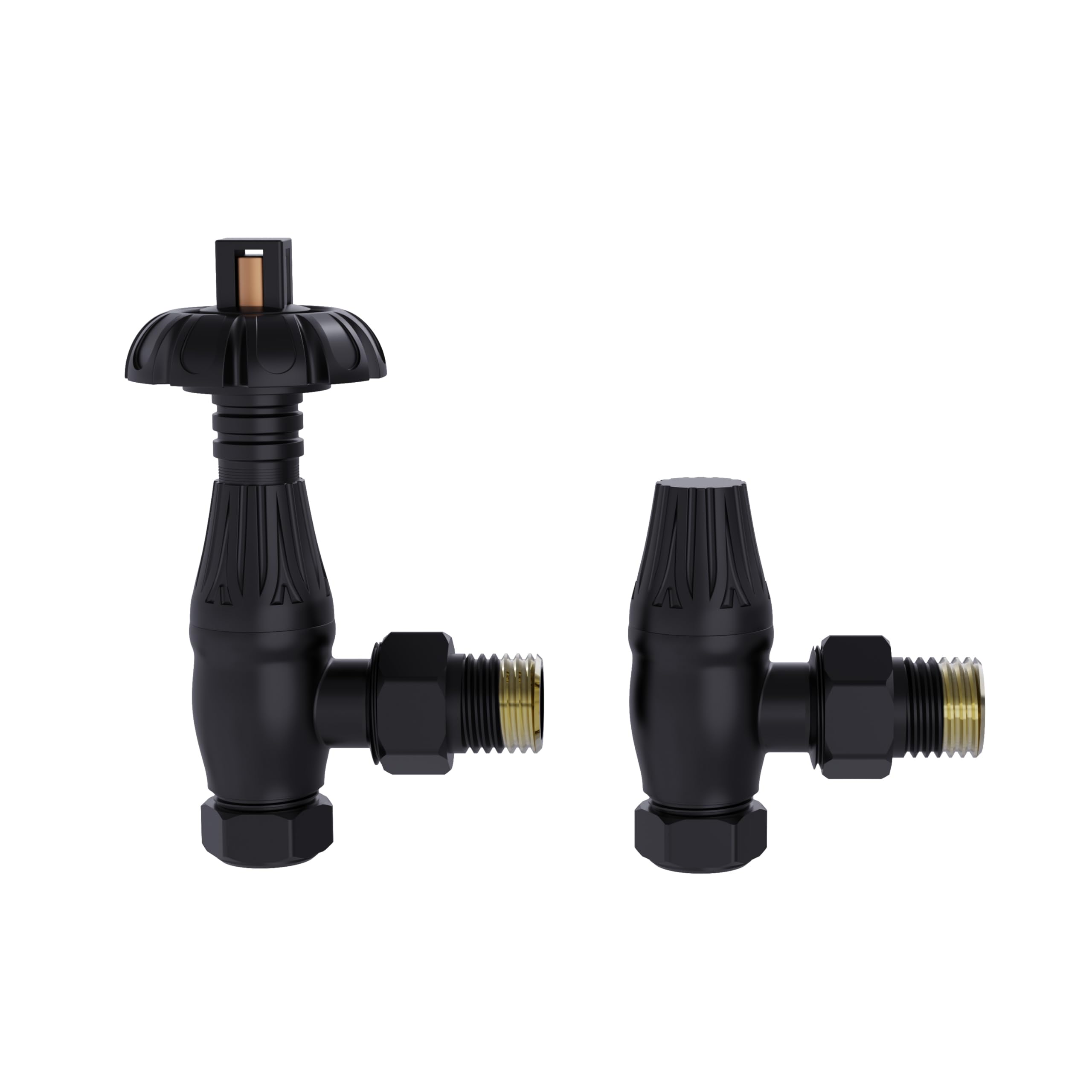 Nrg Black Traditional Antique Angled Central Heating Radiator Valve 15Mm Thermostatic Lockshield Valves