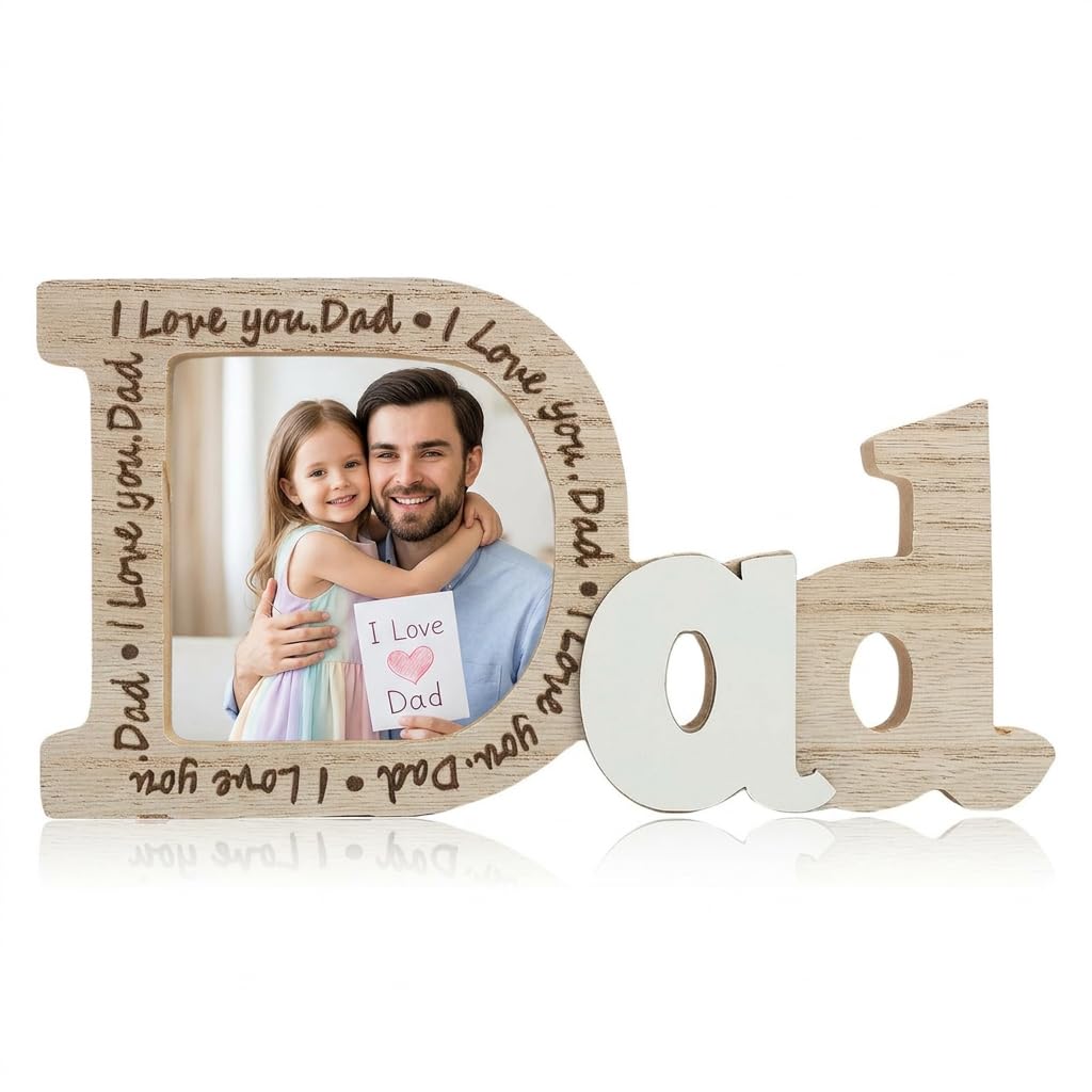 Daddy Birthday Gifts, Personalised Birthday Gift for Dad Picture Frames Decorations Wood Fathers Photo Frame Fit for Dad from Daughter Son Father's Day Present