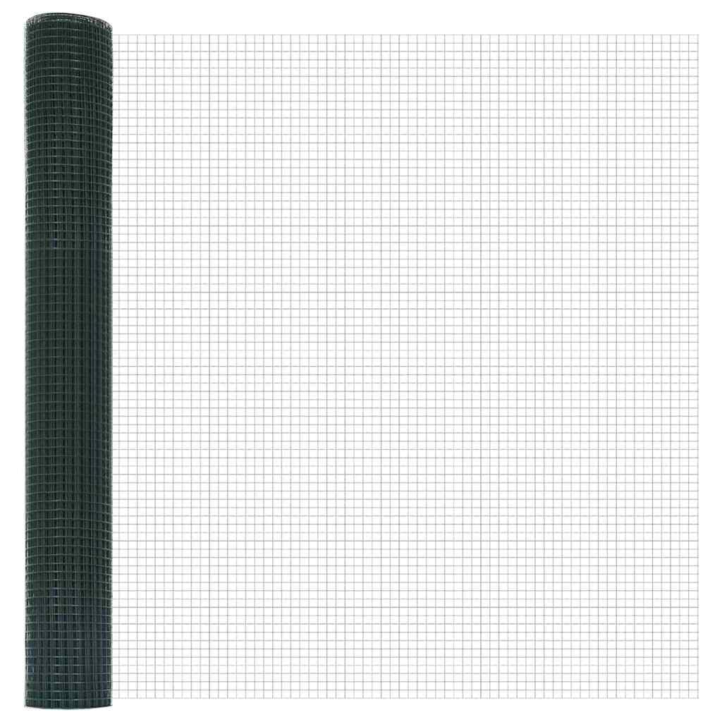 Juego de valla de jardín de acero PVC verde 500 x 100 cm, malla de 25 mm, diseño moderno, postes de montaje robustos para terraza, balcón y camping