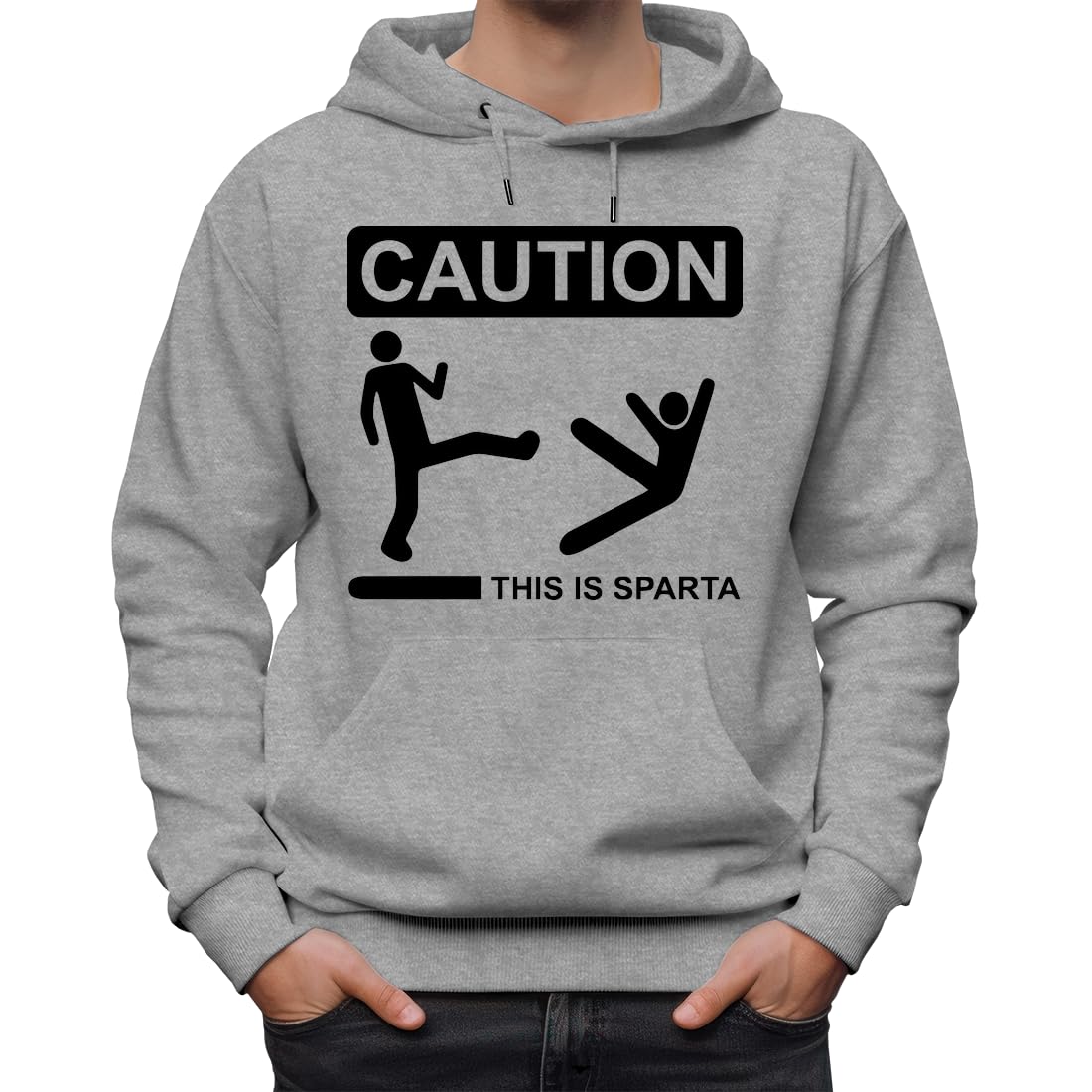 Caution This is Sparta klasyczna bluza z kapturem unisex dla mężczyzn i kobiet, szara, XXL, szary, XXL